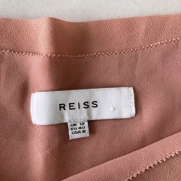 Reiss Kier boat neck lined shift dress, pink / peach / salmon, high neck, simple - Picture 5 of 11